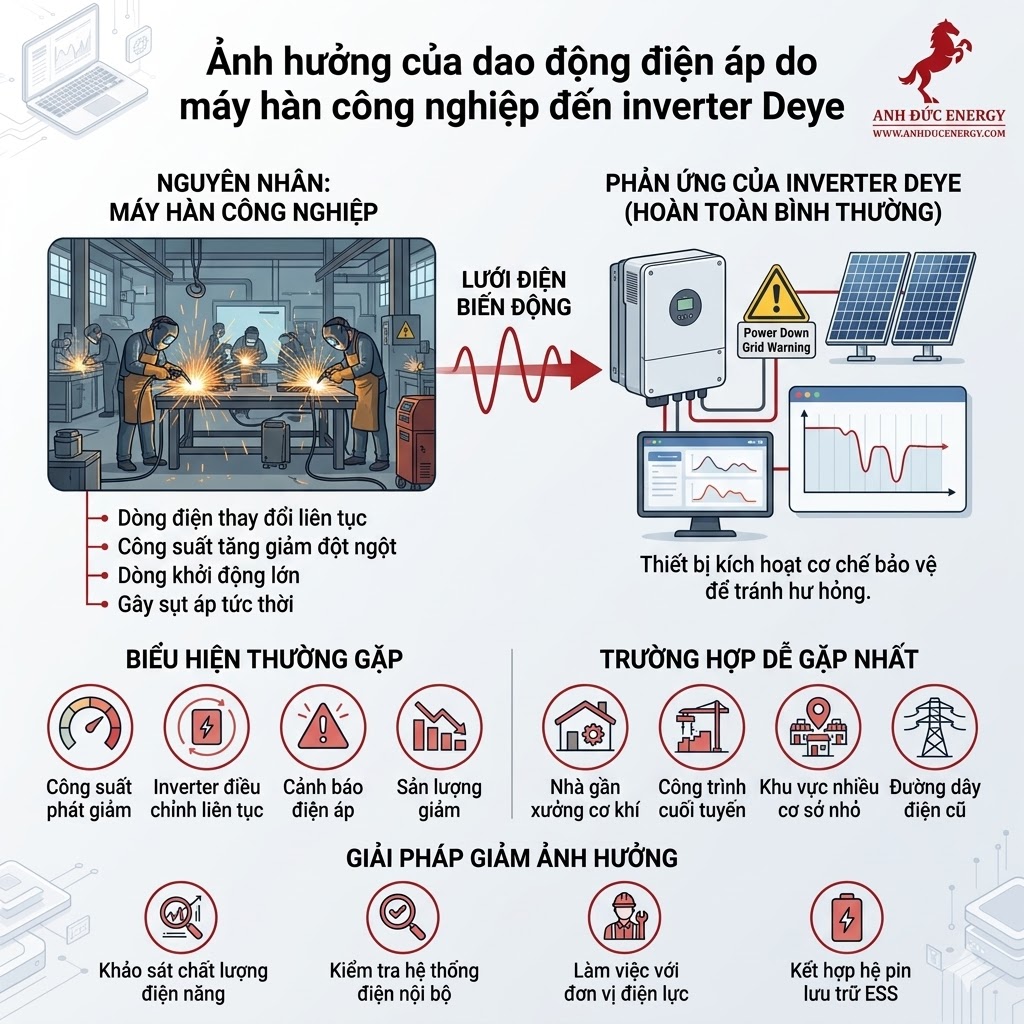 Ảnh hưởng của dao động điện áp do máy hàn công nghiệp đến inverter Deye