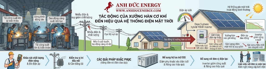 Xưởng hàn cơ khí có làm giảm hiệu quả hệ điện mặt trời không?