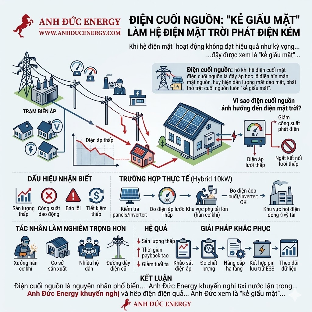 Điện cuối nguồn: “Kẻ giấu mặt” làm hệ điện mặt trời phát điện kém