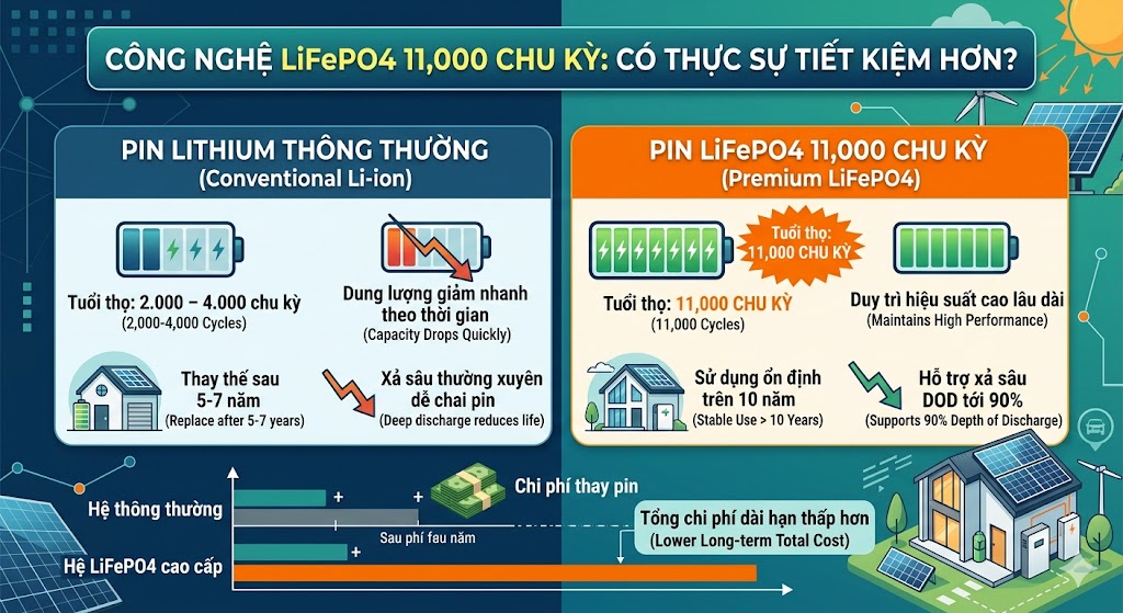 Công nghệ LiFePO4 11.000 chu kỳ có thực sự tiết kiệm hơn pin lithium thông thường?