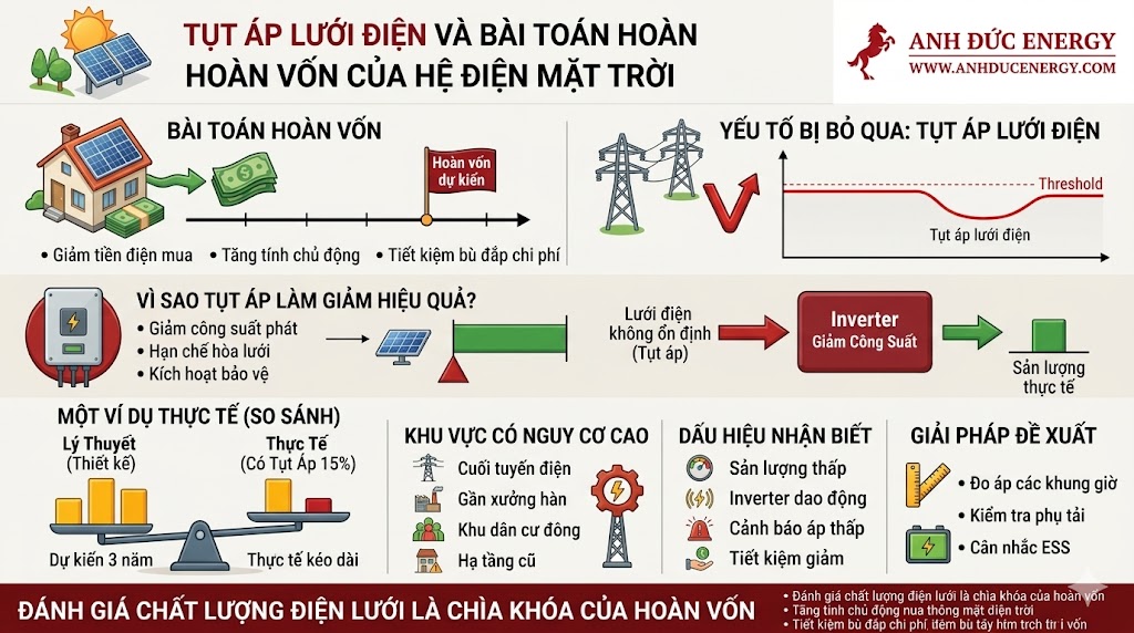 Tụt áp lưới điện và bài toán hoàn vốn của hệ điện mặt trời