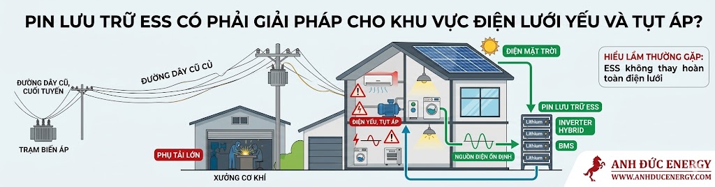 Pin lưu trữ ESS có phải giải pháp cho khu vực điện lưới yếu và tụt áp?