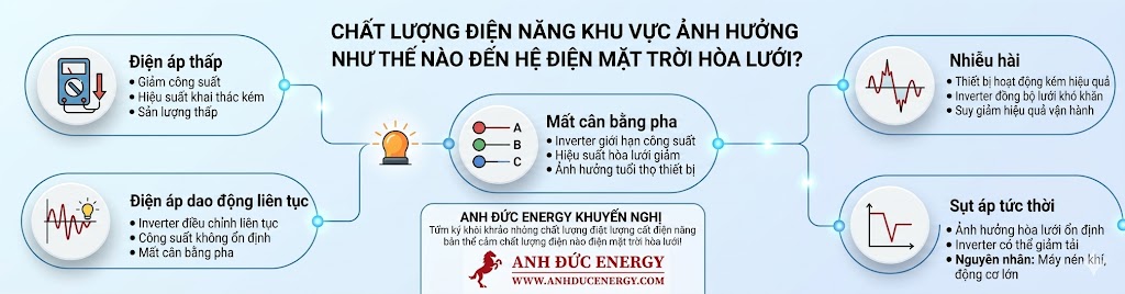 Chất lượng điện năng khu vực ảnh hưởng như thế nào đến hệ điện mặt trời hòa lưới?