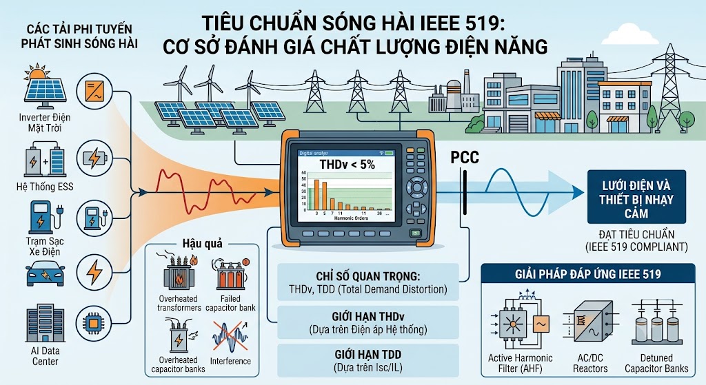 Tiêu Chuẩn Sóng Hài IEEE 519: Cơ Sở Đánh Giá Chất Lượng Điện Năng Trong Hệ Thống Điện Hiện Đại