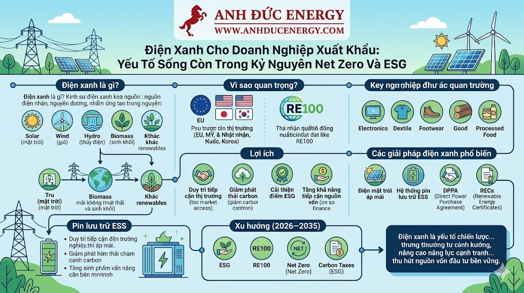Điện Xanh Cho Doanh Nghiệp Xuất Khẩu: Yếu Tố Sống Còn Trong Kỷ Nguyên Net Zero Và ESG