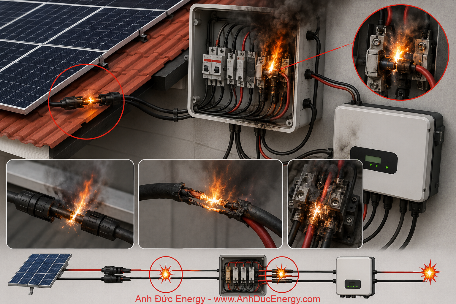 Các nguyên nhân phóng hồ quang điện DC trên đường dây String DC từ tấm pin NLMT xuống Inverter