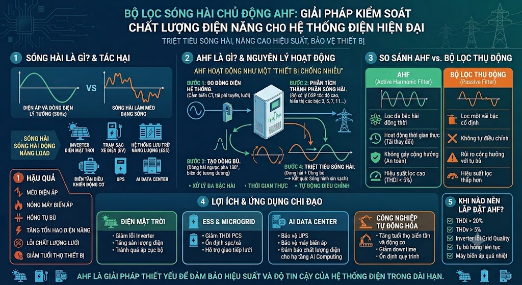 Bộ Lọc Sóng Hài Chủ Động AHF: Giải Pháp Kiểm Soát Chất Lượng Điện Năng Cho Hệ Thống Điện Hiện Đại