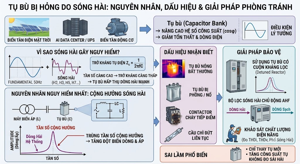Tụ Bù Bị Hỏng Do Sóng Hài: Nguyên Nhân, Dấu Hiệu Và Giải Pháp Phòng Tránh