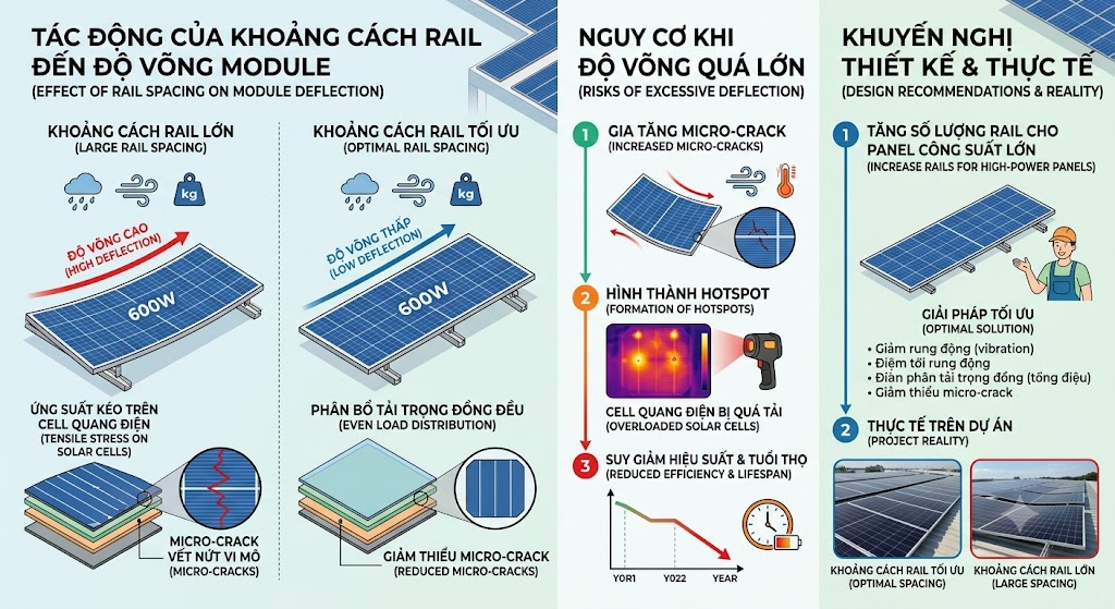 Khoảng Cách Rail Ảnh Hưởng Độ Võng Tấm Pin Như Thế Nào? Góc Nhìn Kỹ Thuật Trong Thiết Kế Điện Mặt Trời